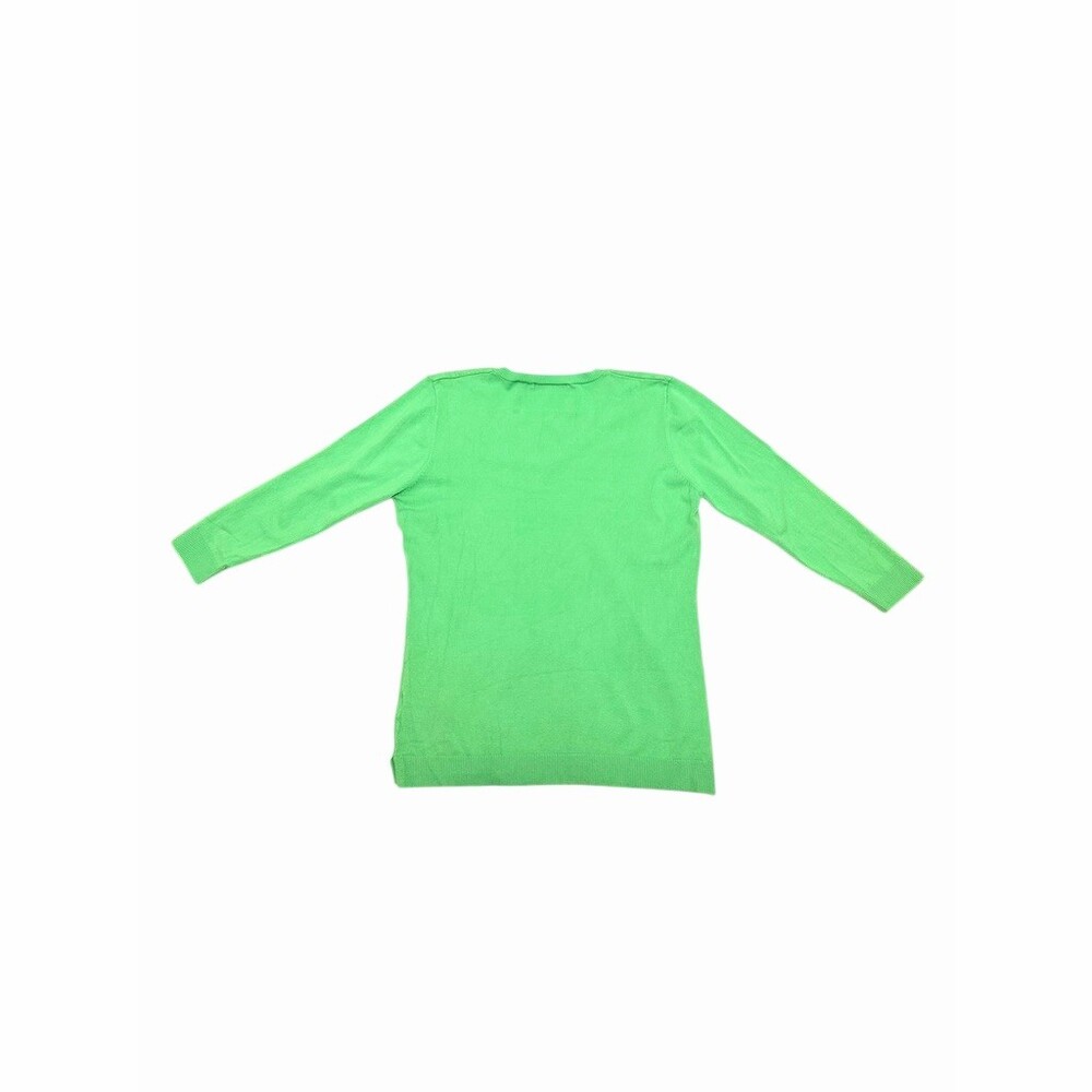 525 America Bright Green V-Neck Knit Sweater Size S 3/4 Sleeve Preppy Layering - Picture 2 of 8